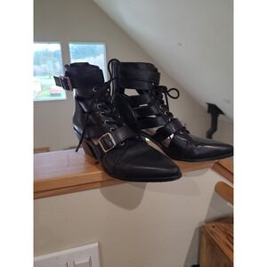 Villa Rouge Yara Women SZ 7.5 Edgy black leather lace up zip boots Punk, Gothic